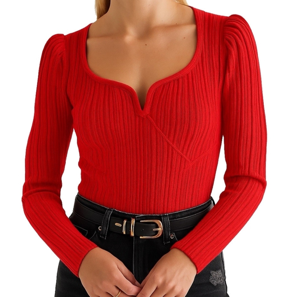 Express Red Rib Knit Long Sleeve